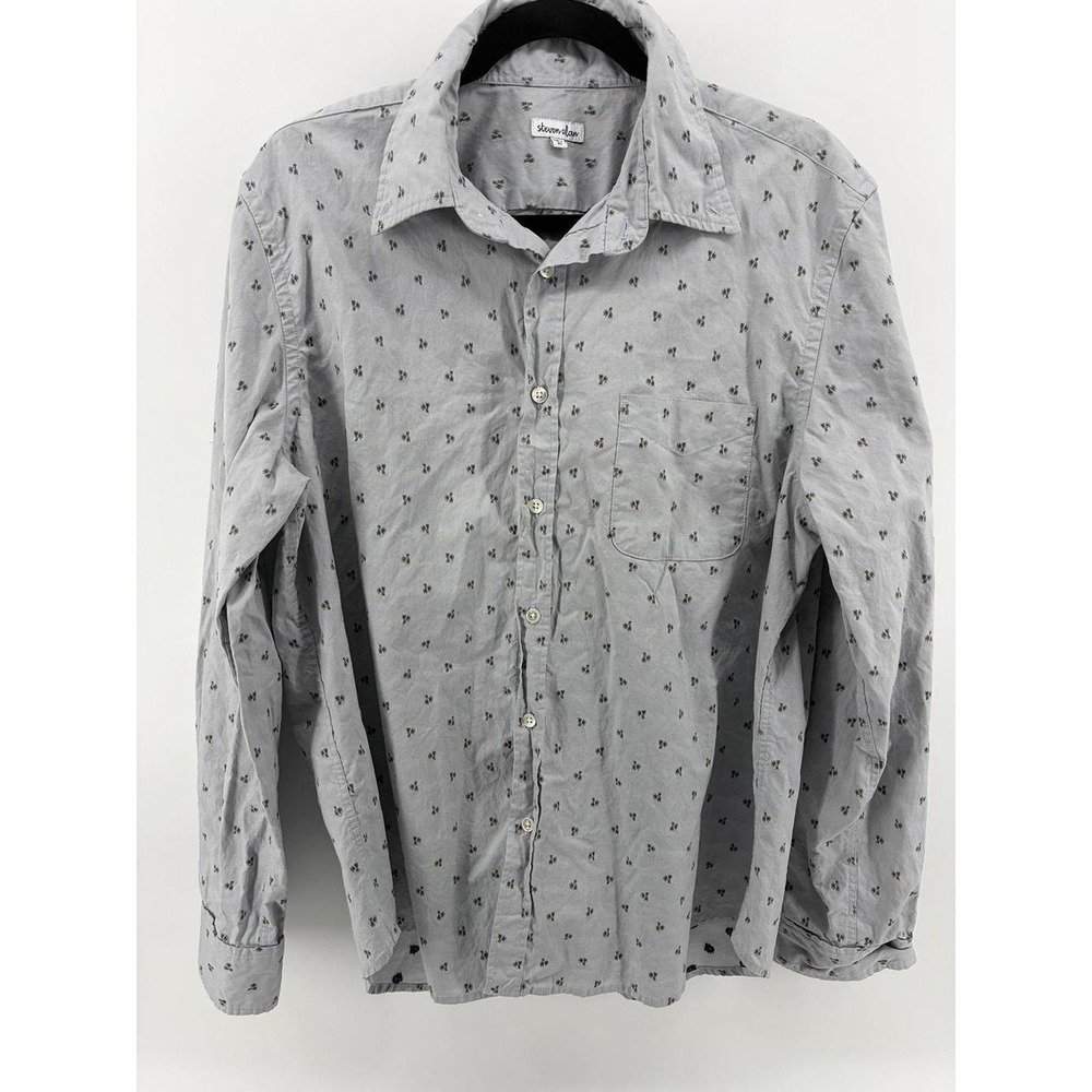Steven Alan, Gray Button Up, Long Sleeve, Palm Tree Pattern, Men's XL